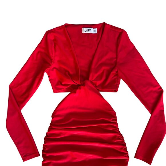 Tiger Mist KYA Red Ruched Cut-Out Long Sleeve Bodycon Dress XS Party - Picture 4 of 7